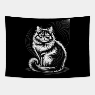 Line Art British Longhair Cat Straight Tapestry