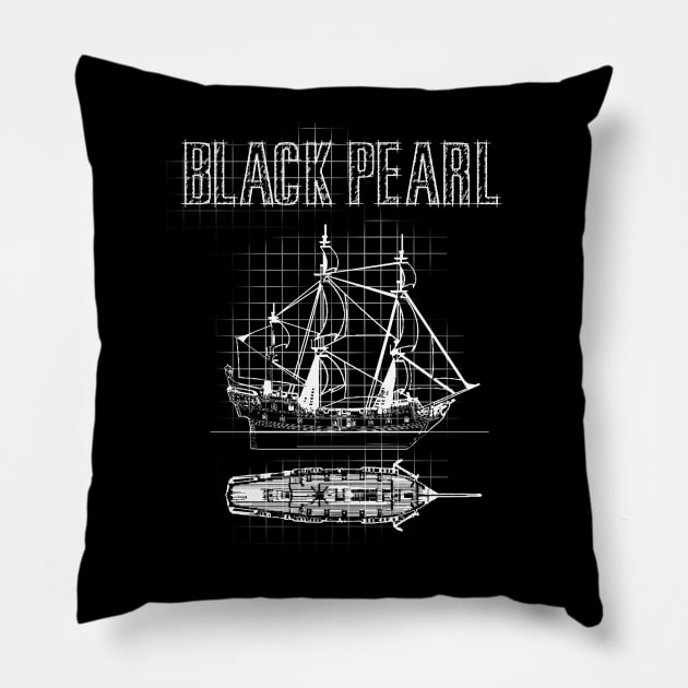 Black Pearl Blueprint Pillow by Clathrus