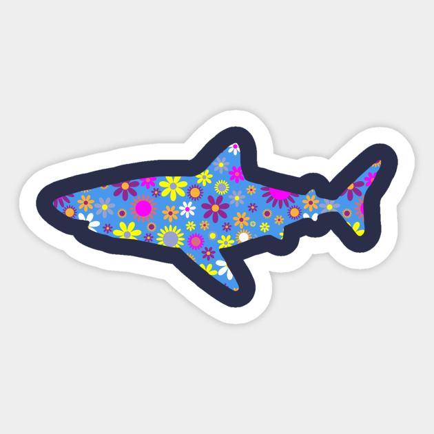 Cute Floral Shark Design Gift Ideas - Shark - Sticker