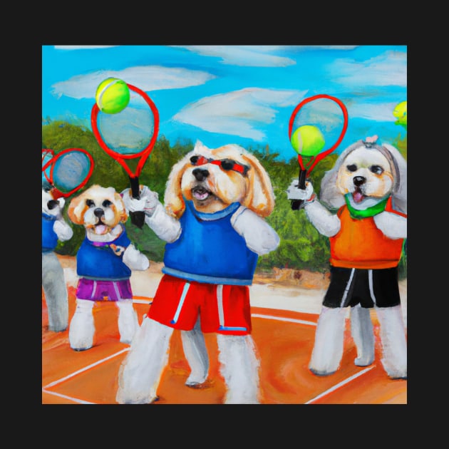 Tennis dogs oil painting by DadOfMo Designs