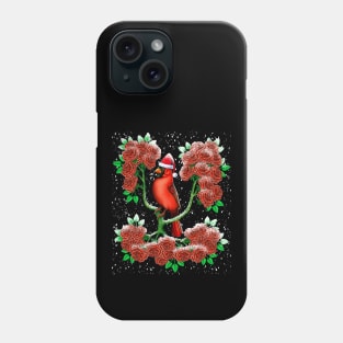 Red Cardinal bird in rose flowers  snow winter Christmas Phone Case