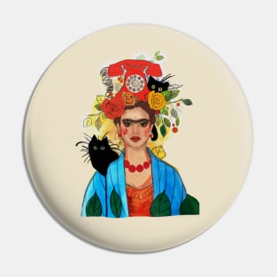 Frida and black cats Pin