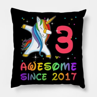 Awesome Since 2017 Birthday Unicorn Dabbing Gift 3 Years Old Pillow