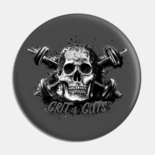 Grit and Guts Skull Black and Grey Pin