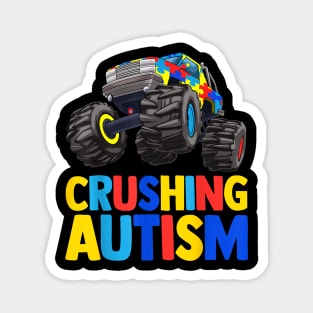 Monster Truck Crushing Austim Awareness Magnet