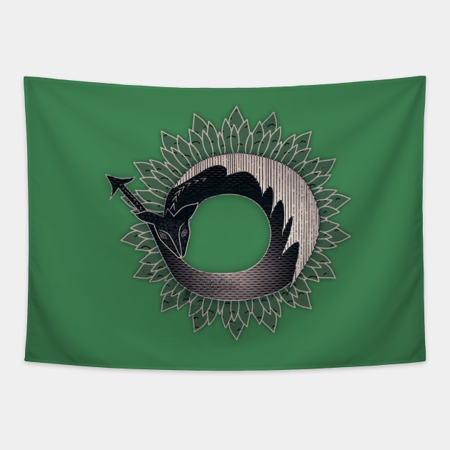 Black Dragon, Green Flame Tapestry by Sybille