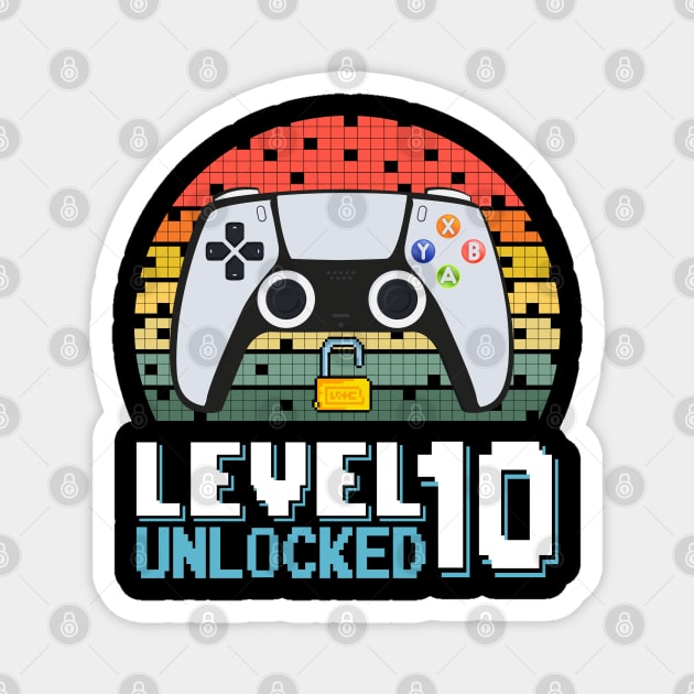 Level 10 Unlocked Vintage Retro Gaming Magnet by Asg Design