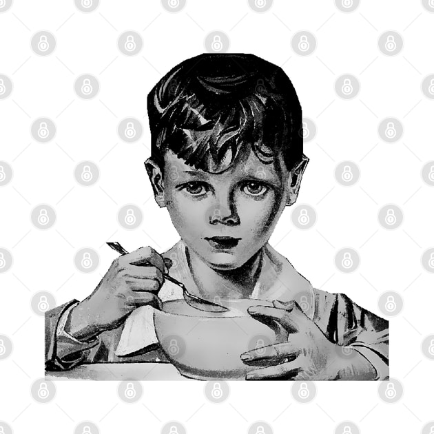 Boy eating out of a bowl and staring at you! by Marccelus