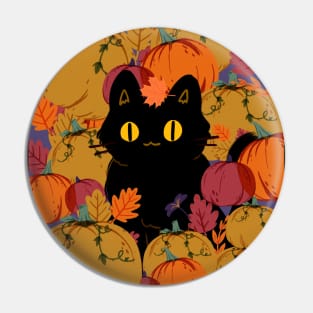 Cat in pumpkin field Pin