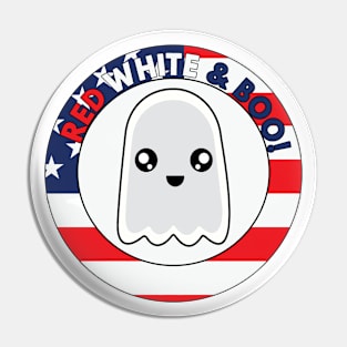 Red White and Boo Kawaii Halloween Patriotic Ghost Pin