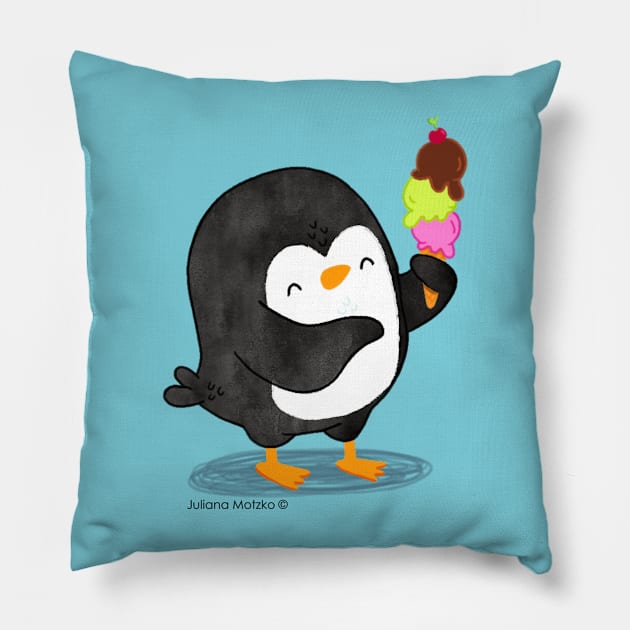 Penguin with Ice Cream Pillow by thepenguinsfamily