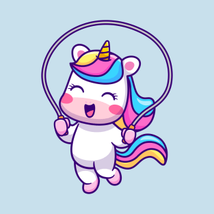 Cute Unicorn Playing Jump Rope Cartoon T-Shirt