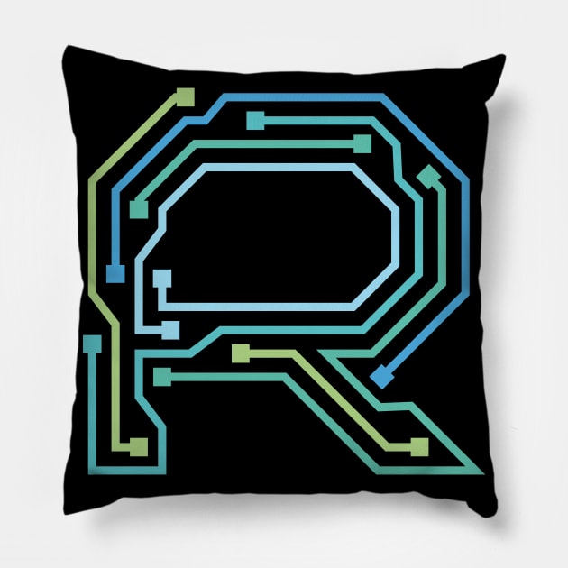 Alphabet R Circuit Typography Design Pillow by Circuit Project