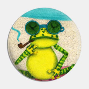 Fancy Frog With a Pipe At The Beach Pin