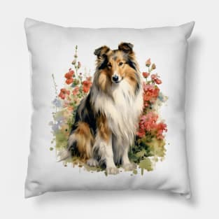 Shetland sheepdog Collie Watercolor Pillow