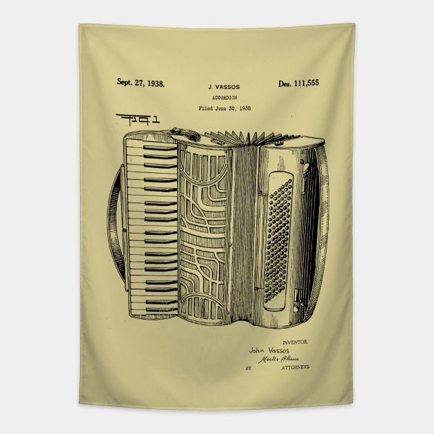 Accordion Blueprint Patent 1938 Tapestry by MadebyDesign