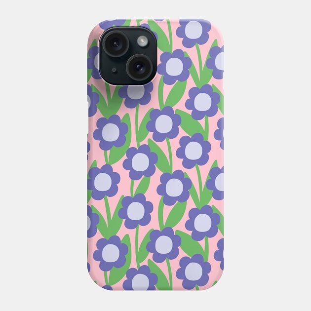 Minimal daisy flower pattern in pink and blue Phone Case by Natalisa