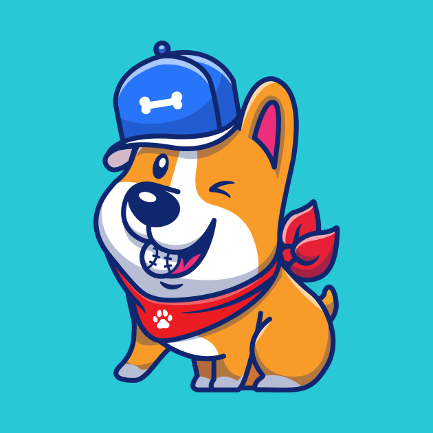 Cute Corgi With Baseball And Bone Hat by Catalyst Labs