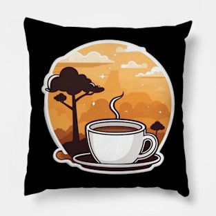 hot coffee cup with orange landscape Pillow