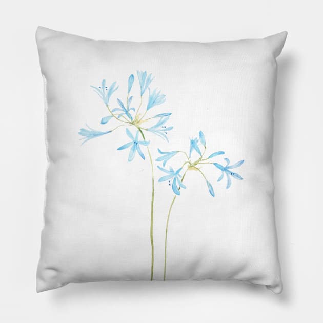 blue African lily watercolor Pillow by colorandcolor