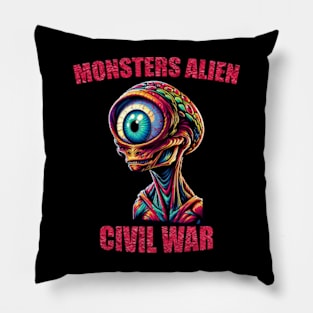 MOnsters Alien Attack World T shirt red Pillow