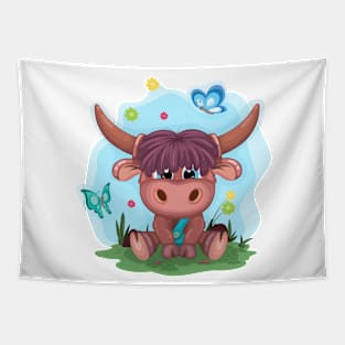 Cute Cartoon Bull Tapestry