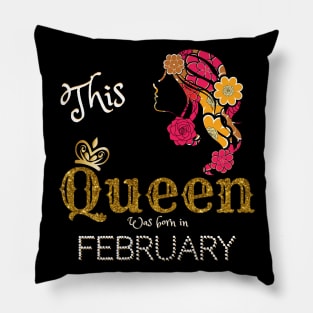 This Queen Was Born In February, Black Girl Birthday Pillow