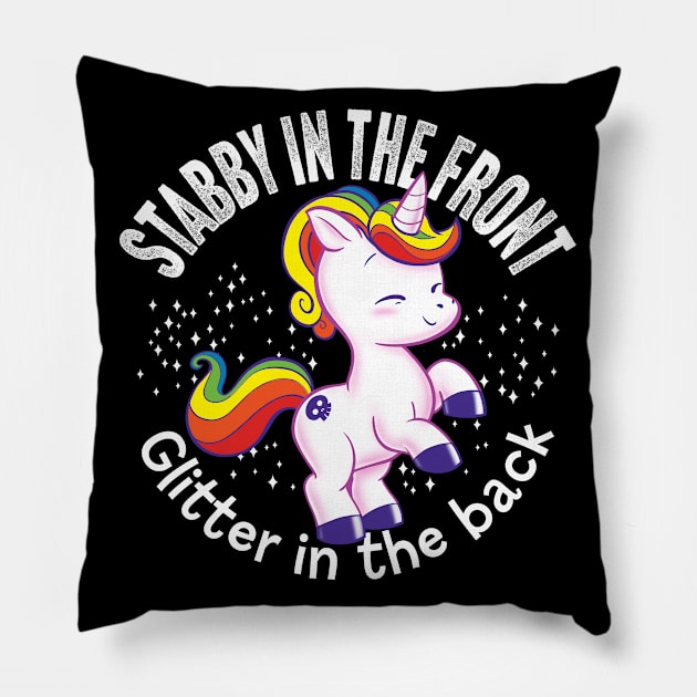 Stabby the unicorn Pillow by Raging Sockmonkey