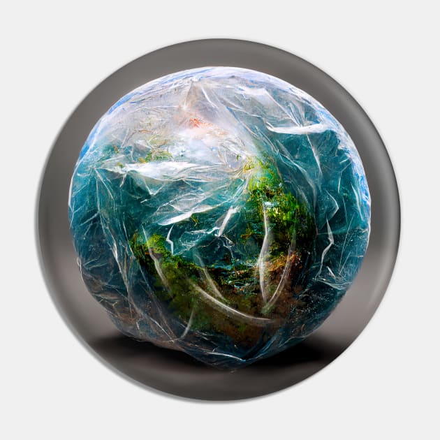 Earth Wrapped in a Plastic Bag Pin by benheineart