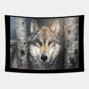 A Wolf Between the Birches Tapestry