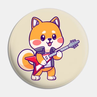 Cute Shiba Inu Playing Electric Guitar Cartoon Pin