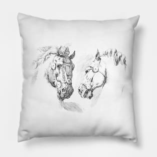Two Horses Vintage Art Pillow