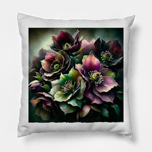 Vibrant Hellebore Decor - Watercolor Flower Pillow