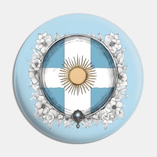 I love Argentina Flag Design with flowers Pin