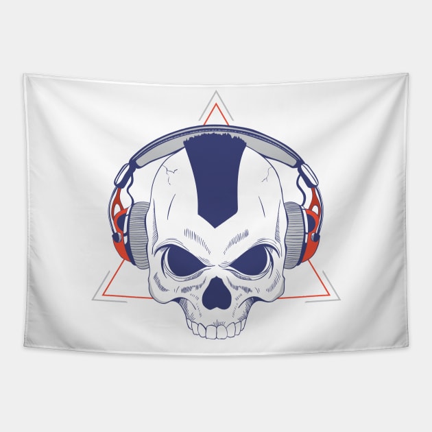 Scull in headphones Tapestry by The_X