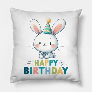 Kawaii Happy Birthday White Bunny Rabbit Party Pillow