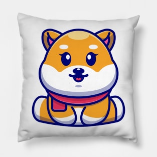 Cute baby shiba inu sitting cartoon illustration Pillow