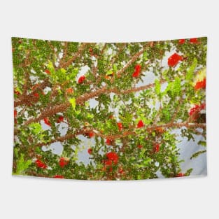 Xmas, Christmas,  tree, bloom, 2 , autumn, fall, leaves, leaf, holiday, holidays, green, red Tapestry