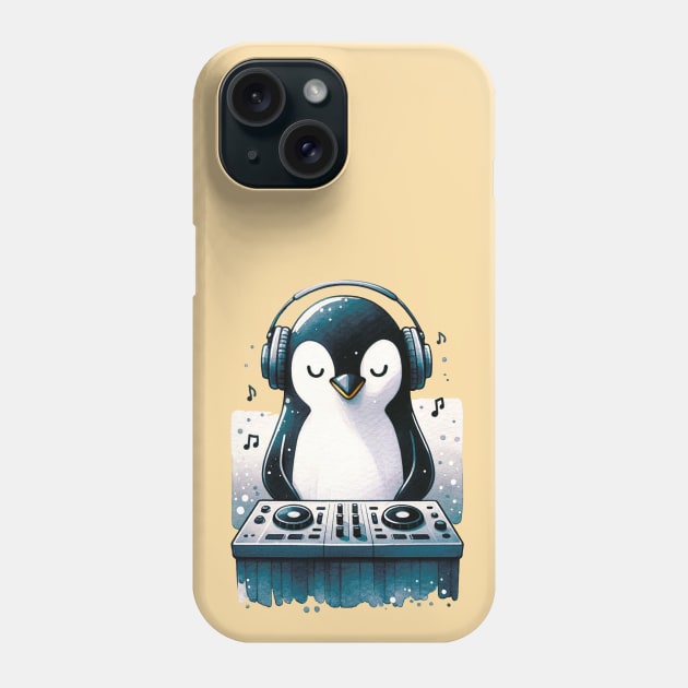 DJ Penguin Phone Case by Moxis Watercolor