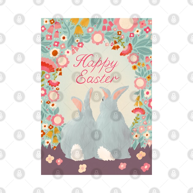 Happy Easter Bunnies and Flowers paper cut art by NattyDesigns