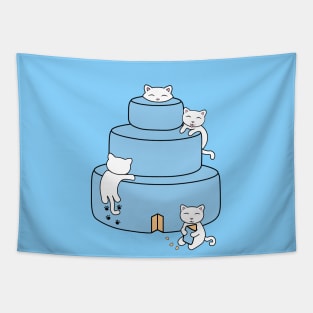 Cats climbing on a birthday cake Tapestry