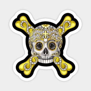 Skull and crossbone set with diamond silver and gold design. Magnet