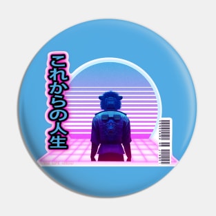 Synthwave The Life Ahead - Korekara no jinsei- Black letters white Borders Pin