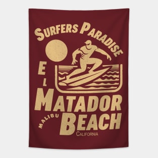 El Matador Beach Malibu Surfer Silhouette Vintage Tapestry