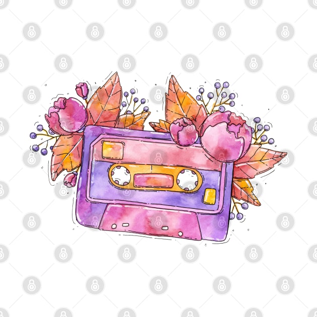 Vintage Mixtape Cassette with flowers by Tania Tania