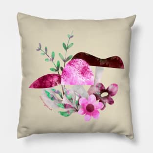 Pink Portobello Mushrooms and Flowers Pillow