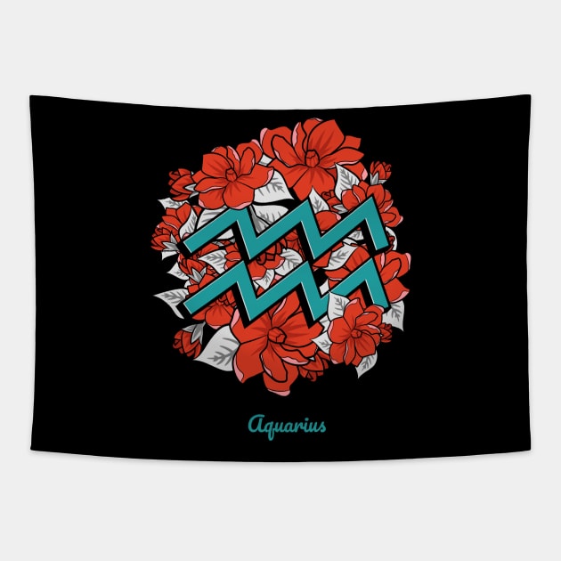 Floral Zodiac Sign Aquarius Gift Women Men Tapestry by teeleoshirts