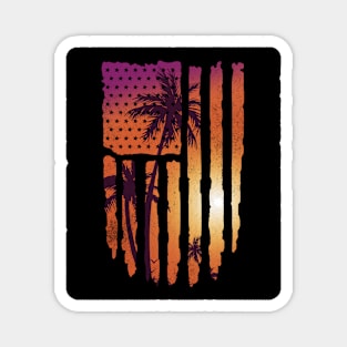 Summer Sunset Palm Trees American Flag Cool Spring Beach Magnet