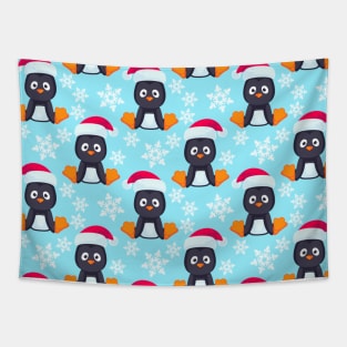 Penguins in Snowy Pattern Tapestry