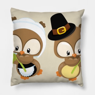 Thanksgiving Pilgrim Owls Pillow